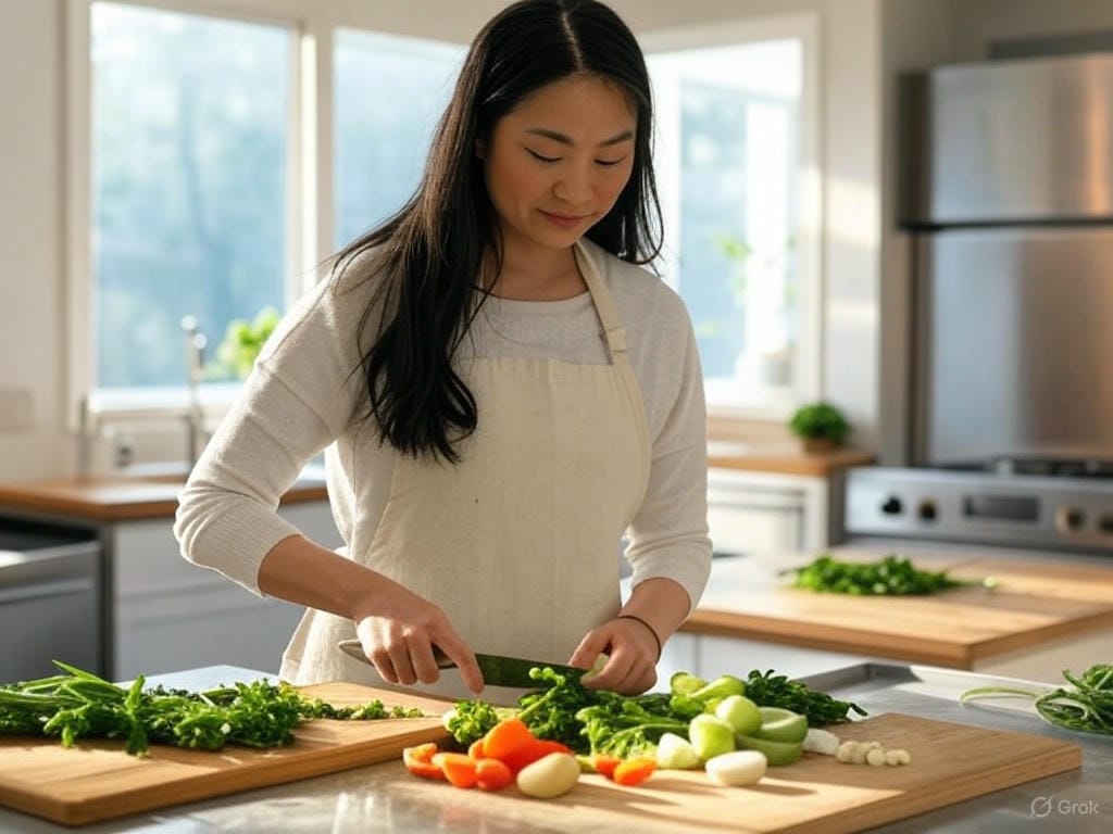 femme cuisine aliments printemps