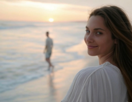 femme amoureuse avec un homme à la plage