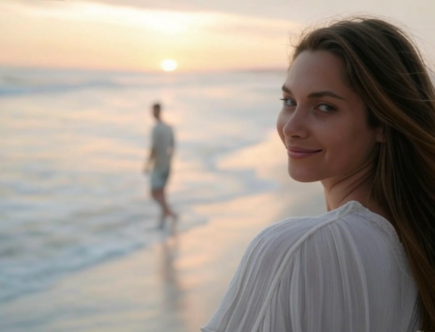 femme amoureuse avec un homme à la plage