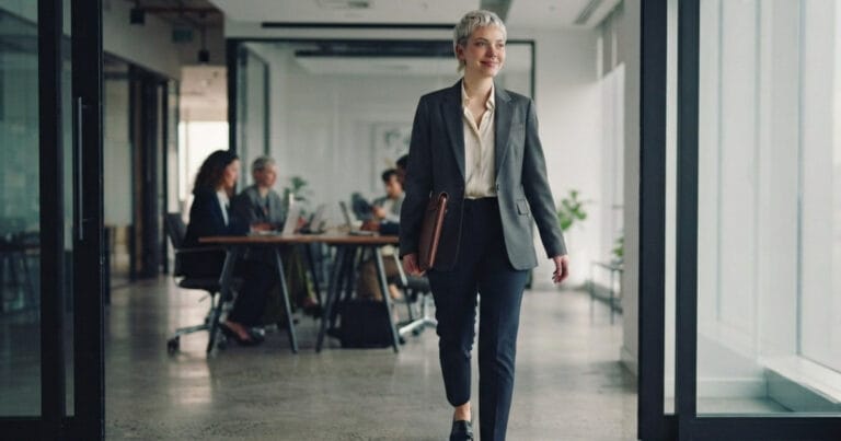 Femme à la posture ouverte et assurée, langage corporel et confiance