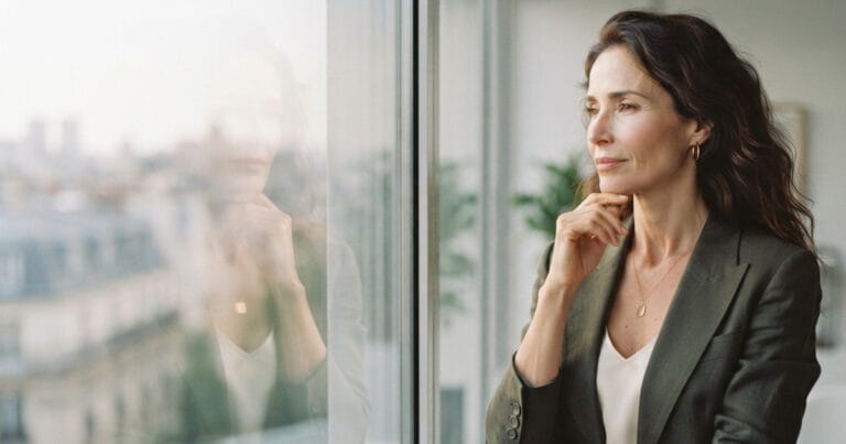 Femme au bureau face à son reflet, dépasser le syndrome de l'imposteur