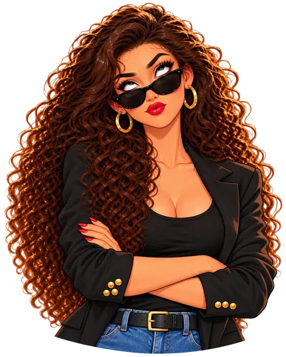 Padma, la mascotte de Je suis Badass, les bras croisés, lunettes de soleil sur le nez